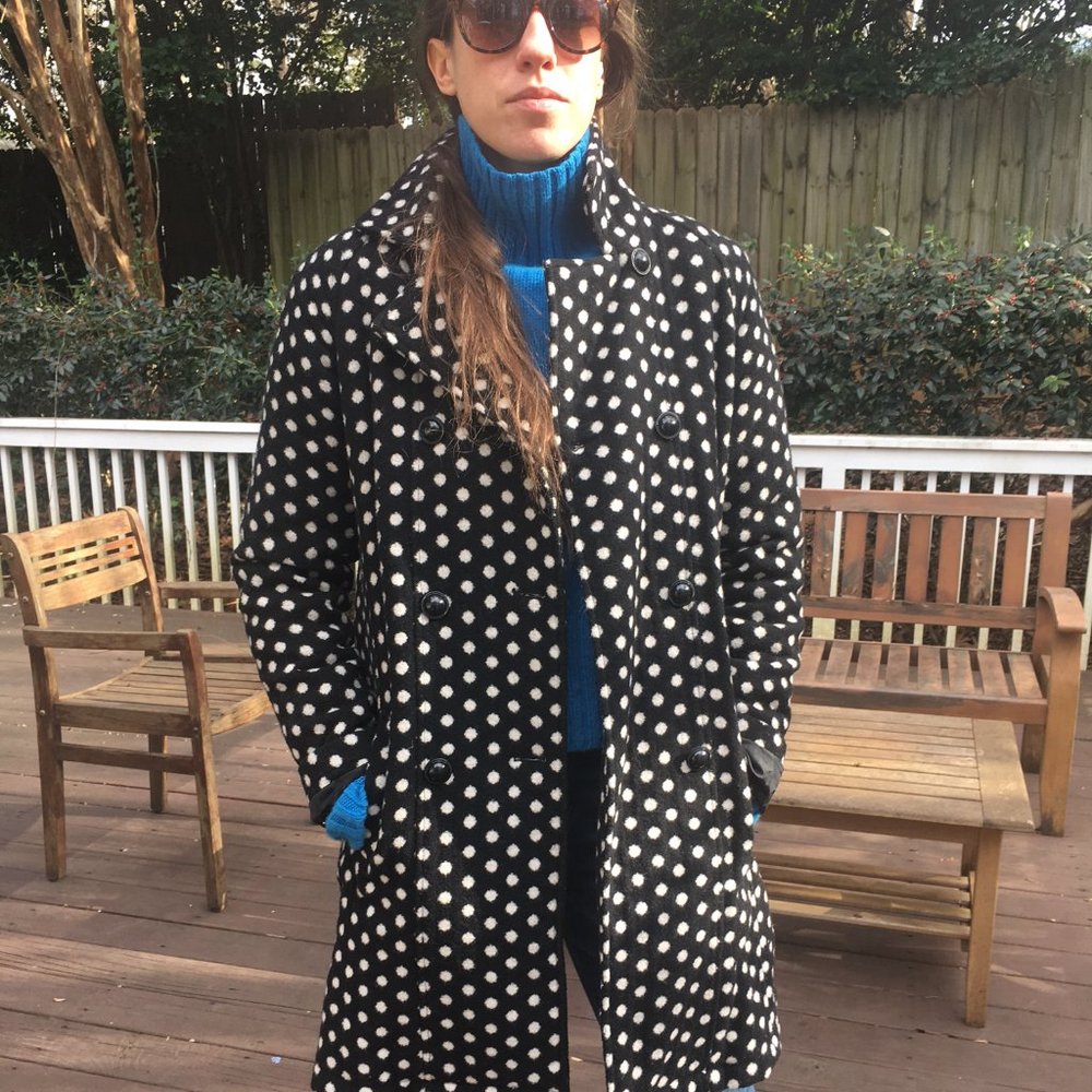 Black and White Polka Dot Wool Blend Coat